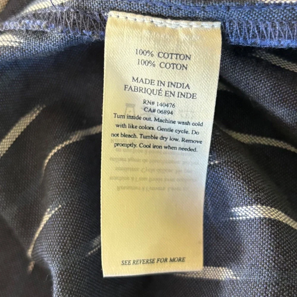 Faherty‎ Women XS Blue Ikat Print Sleeveless Linen Midi Dress Drawstring Waist - Picture 14 of 16